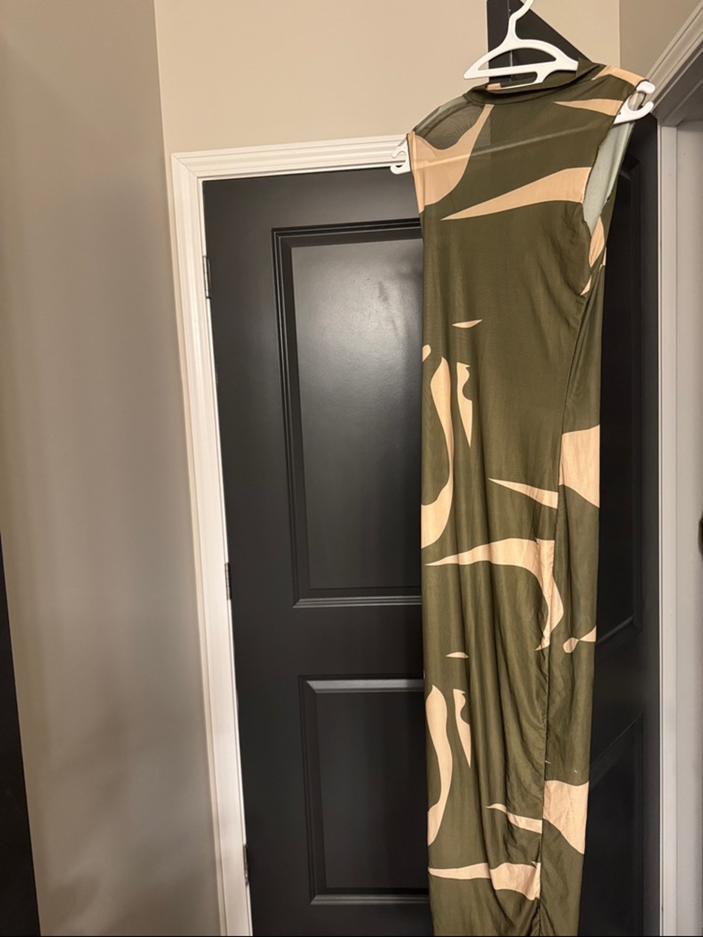 Sleeveless Olive & Beige Patterned Swim Coverup